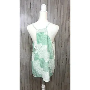 Heyson Women's Medium Floral Patchwork Tank Top Mint‎ Green Sleeveless V-Neck thumbnail 6