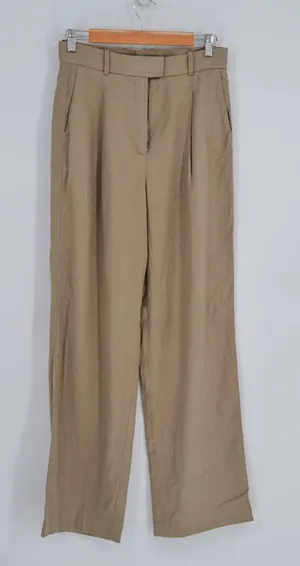 Aritzia Babaton Linen Blend Pants Womens 8 Brown High Waist Pleated Straight thumbnail 1