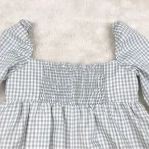 GIANNI BINI Green Gingham Mini‎ Peasant Dress Long Sleeves Low Cut Size 8 New thumbnail 10