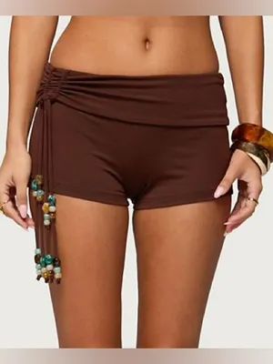 edikted Thia Ruched Bead Foldover Shorts thumbnail 1