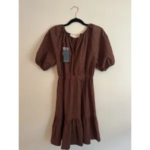 RAILS Dress Size‎ S Brown Black Khloe Russet Gingham Seersucker Mini Puff Sleeve thumbnail 5