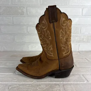 Justin Boots Cowboy Boots Bay Apache Womens Girls 5 Brown‎ Leather Western Embroidered thumbnail 6