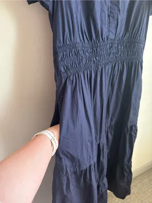 Quince 100% Organic Cotton Poplin Tiered Maxi Dress Navy Blue Size L thumbnail 13