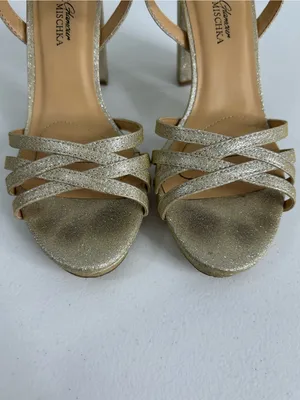 Badgley Mischka American Glamour Xandra Block Heels Champagne Glitter Size 8.5 thumbnail 2