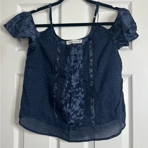 Abercrombie & Fitch Navy Blue Floral Cold Shoulder Boho Top Size XS thumbnail 8