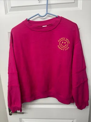 Happy Mom Happy Life Fuchsia Crewneck Sweatshirt. New without tags. Never worn thumbnail 1