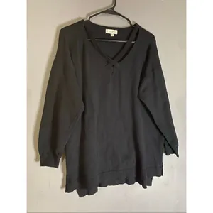 Umgee Tunic Sweater Womens Black Criss Cross V Neck Long Sleeve High Low XL thumbnail 2