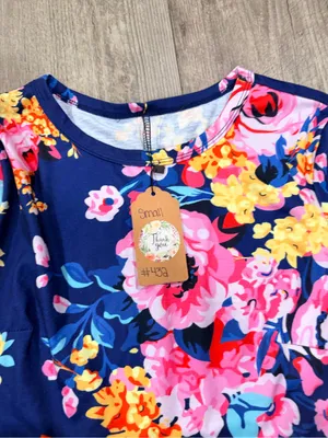 Navy Floral Ruffle Sleeve Women’s Dress thumbnail 11