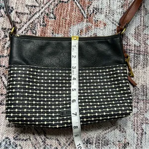 Fossil Fiona Crossbody Bag Coated Canvas Key Print Stripe Black White Brown thumbnail 9