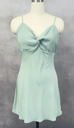 Abercrombie Fitch Mini Dress Women Large Sage Twist Front Flowy Soft Girl Ballet thumbnail 1