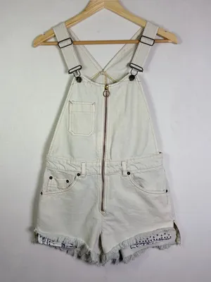 Free People We The Free Sunkissed Denim Shortalls Raw Hem Bandana Trim Overalls Women Sz 0 thumbnail 2