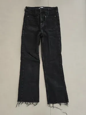 Zara Black Flared Jeans with Distressed Frayed Hem Size 2 thumbnail 2