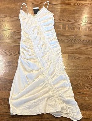 Zara NWT OFF White Ruched Slip Dress with Lace Trim, xS thumbnail 1