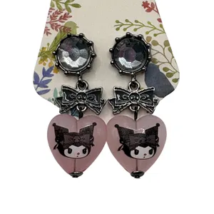 Sanrio Kuromi Heart Bow Drop Dangle Earrings Rhinestone‎ Gothic Kawaii Y2K thumbnail 3