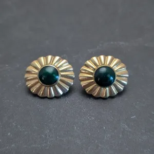 Vintage Clip On Earrings Elegant Glam Dark Green with Gold Tone Statement Halo thumbnail 2
