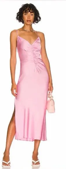 ASTR the‎ Label Valinda Ruched Slip Pink Orchid Midi Dress Medium thumbnail 1
