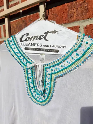 CHICO'S Turquoise Beaded Tunic OS Embellished Swim Coverup Top thumbnail 3