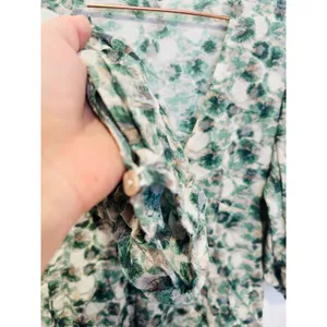 MARYSIA Green White Floral Printed 100% Cotton Drop Waist Imperialis Dress M thumbnail 6