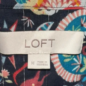 LOFT Paisley‎ Boho Peasant Blouse Medium Black Floral Long Sleeve Button Front thumbnail 5