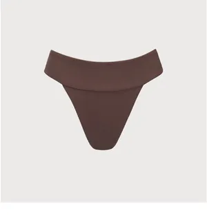 Berlook Dark Coffee Ribbed High Cut Bikini Bottom Brown Size L thumbnail 6