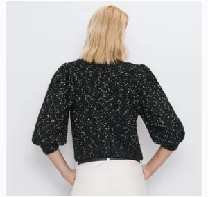 ZARA Metallic Thread Speckled Puffy Sleeve Knit Sweater thumbnail 3