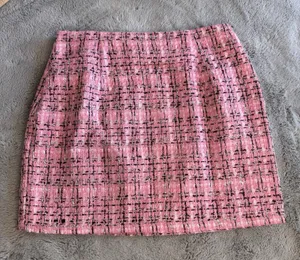 iii Tweed Wool Blend‎ Mini Skirt Womens Sz S Pink New Side Zip thumbnail 1