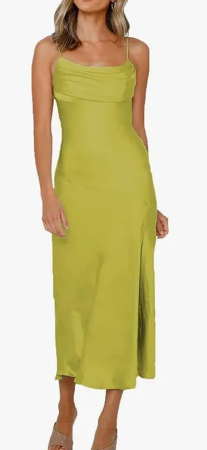 Lemon yellow satin dress thumbnail 1
