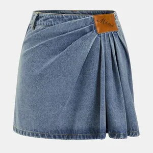 NWT Commense Asymmetric Pleated Denim Mini Skirt S thumbnail 1