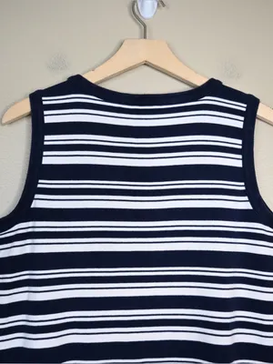 Talbots Women's M Navy Blue White Nautical Stripe Sheath Mini Dress thumbnail 4