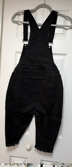 American Bazi Distressed Black Denim Overalls Shorts - Size M thumbnail 13