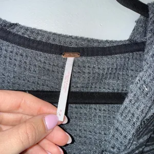 Free People Striped Thermal Hoodie Women Medium Black Zip Up Handkerchief Hem EX thumbnail 2