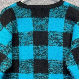 Vintage GAP Clothing Sweater Women's Medium‎ Blue Black Check Thick Knit Wool thumbnail 8