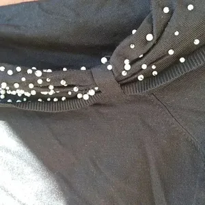 Oh la la off the shoulder pearl silk sweater thumbnail 2