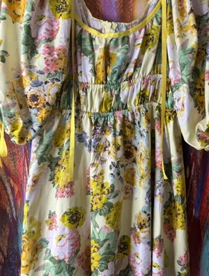 Yellow Floral Puff Sleeve Mini Dress✨ Size L thumbnail 2