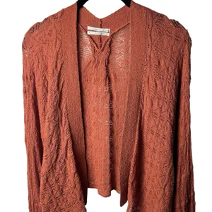 Anthropologie Shelby Pointelle Cardigan Rust Boho Travel Comfort Cottagecore L thumbnail 3