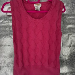 Talbots Vintage 100% Mercerized Cotton Argyle Pink Sweater Vest thumbnail 2
