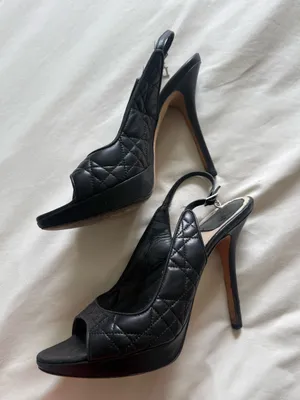 Dior | Navy Quilted Open-Toe Slingback Heels with D Charm | 39 thumbnail 3