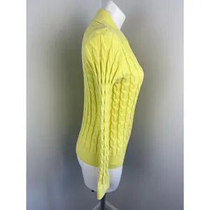 Talbot's Yellow Cable Knit Johnny Collar Pullover Sweater Preppy Old Money Small thumbnail 3