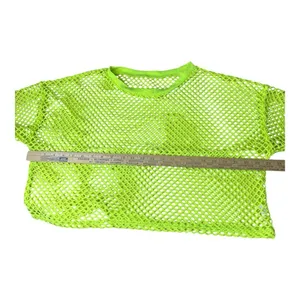 Fishnet Top Women Size XL Neon Green Crop Top Crewneck T-shirt Casual Boho thumbnail 5