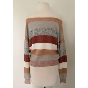 Free People Candyland Striped Pullover Sweater Ivory Soft Girl Knit Top Sz M thumbnail 3