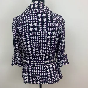 Josephine Women's Sz 8 Purple White Houndstooth‎ Double Breasted Belted Jacket thumbnail 2