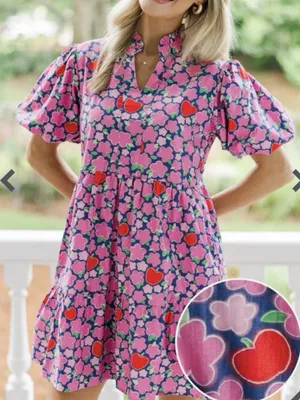 Shop The Mint Somewhere Out There Navy Apple And Floral Print Babydoll Dress M thumbnail 1
