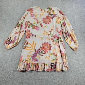 Blue Island Beach Wrap Dress M Cream‎ Red Floral Ruffle Hem Tie Waist New thumbnail 2