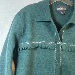 Woolrich Womens XL‎ Mallard Green 100% Wool Fringed Button Front Jacket Western thumbnail 8