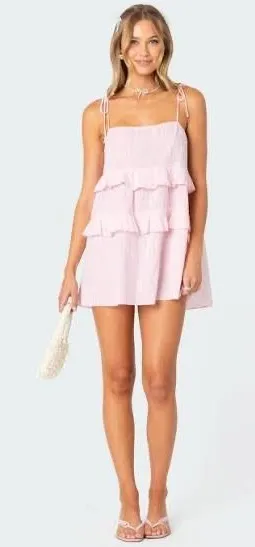 Edikted Dorothia Sheer Linen Look Mini Dress thumbnail 1