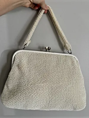 60s Beaded White Handbag Handle Evening Bag Purse USA Two Sided thumbnail 1