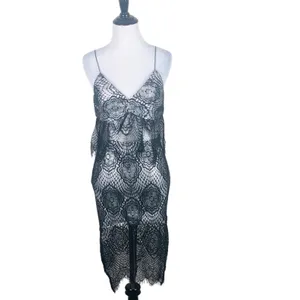 Mustard Seed Black Metallic Silver Lace Midi Skirt Set Two Piece Size Small thumbnail 2