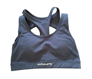 AlphaleteNavy Blue Strappy Sports Bra Sz M Work Out Yoga Pilates Pads Logo thumbnail 1