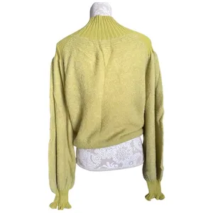 Free People Chartreuse Balloon Sleeve Sweater Cozy Chic Crew Neck Small S thumbnail 5