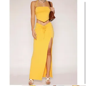 Tiger Mist Yellow Ruched Skirt With Side Slit thumbnail 3
